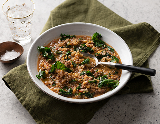 Röd lins och nötfärsgryta med indisk touch